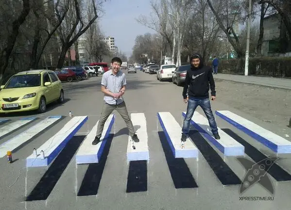 Пешеходная 3D-зебра, парящая в воздухе