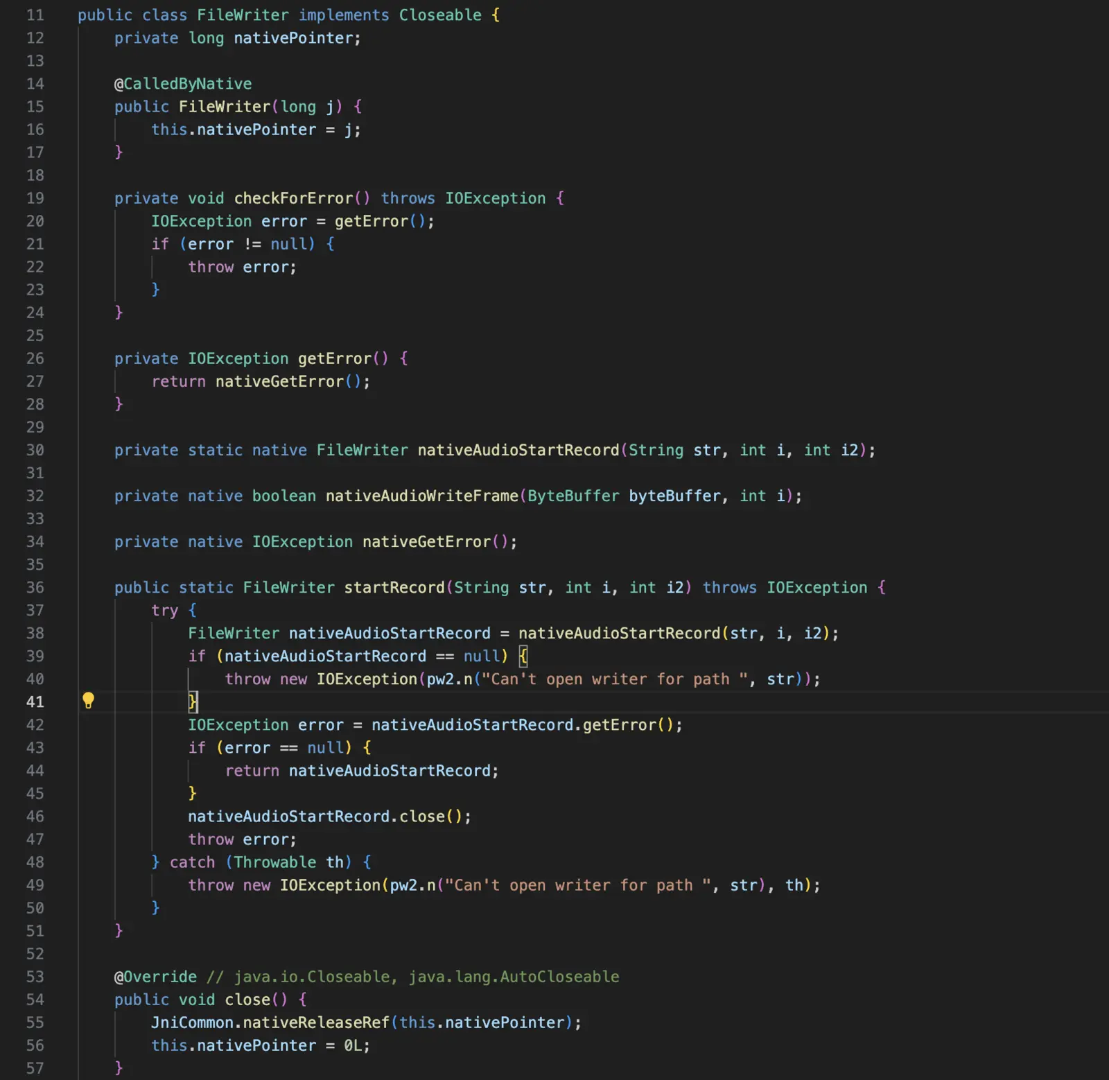 /one/video/calls/audio/opus/FileWriter.java - Это нативная запись аудио в файл.